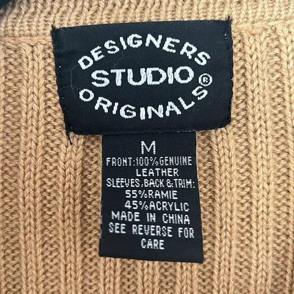 Vintage 90s Western Genuine Leather Patchwork and Knit Cardigan Sweater - Picture 5 of 6